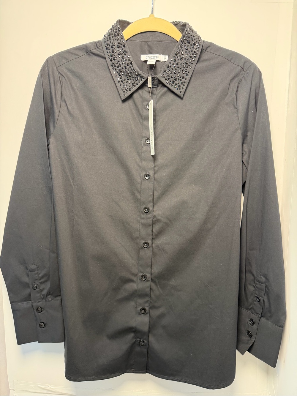 Chico's Black Embellished-Collar womens Shirt